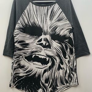 Star Wars CHEWBACCA 3/4 Sleeve Shirt Men’s L, Large Black & White All Over Print